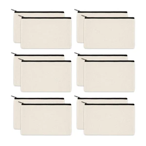 12 Black/Beige Letter Pattern Fashion Portable Canvas Cosmetic Bags with Zipper Closure 8x5 Inch for Daily Travel Storage