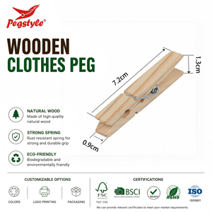 OEM Custom Eco-friendly 7.2cm 24-pack Pine Wooden Peg Wooden Clips Natural Clothes Drying Wooden Clothes Pegs Clothespins