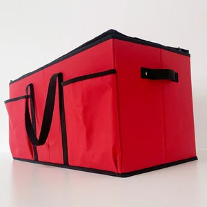 Foldable Cloth Xmas Storage Container with Multiple Sections, Large Capacity, Non - Woven, Holiday Gift Organizer