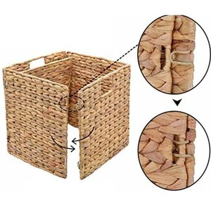 Handmade 2-Pack Foldable Water Hyacinth Wicker Baskets Seagrass Weaved Storage Baskets Home Organizer