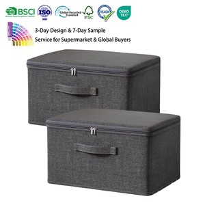Storage Bins With Zipper Lid Cotton Linen Fabric Lidded Storage Baskets Foldable Washable Closet Shelf Clothes Organizer