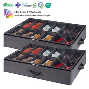 Fabric Foldable Shoe Organizer Storage Containers Box For Under Bed Shoes Needlework Technics Under Bed Storage Bags