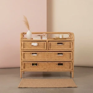 Natural Rattan Chest Of Drawers Woven Wicker Storage Cabinet Dresser Sideboard Console Table Boho Home Living Modern Bedroom