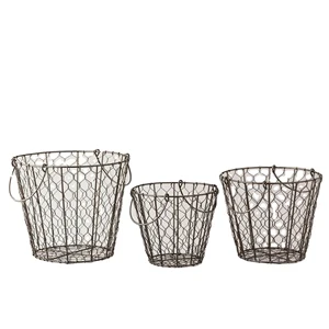 Wholesale Eco-Friendly Washable Customized Color Iron Wire Fruit Basket with Handle Custom Size Party Gift Basket Custom Logo