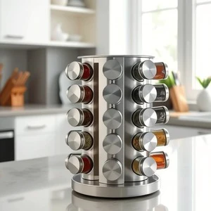 GREENSIDE Multifunctional Stainless Steel Kitchen Storage Rack Modern New Rotating Seasoning Bottle Rack Seasoning Organizer
