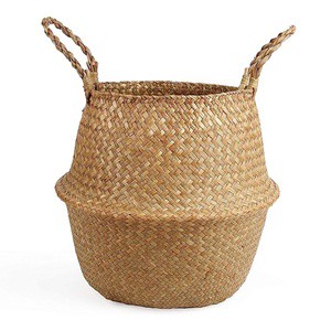 Woven Seagrass Belly Basket Picnic And Grocery Basket With Handle For Storage
