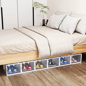 White 12PCS 36*28*21cm Plastic Mesh Shoe Box Big Size Under Bed Storage Freely Combinable