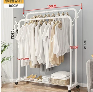 2 Layer with Wheels Heavy Duty Multi-tier Clothes Organizer Rack Freestanding Coat and Shoe Storage Stand