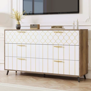 Modern Accent Wooden Brown 6 Drawers Chest Dresser 137.5cm for Bedroom Organizer Furniture