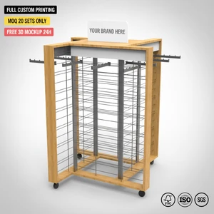 Custom 4-side Wood Wire Dress Rack Clothes Hanger Stand for Wholesale Clothing Rack