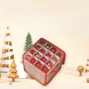 Wholesale Waterproof PP Transparent Stores Up-to 64 Standard Christmas Ornament Storage Box with Zippered Closure
