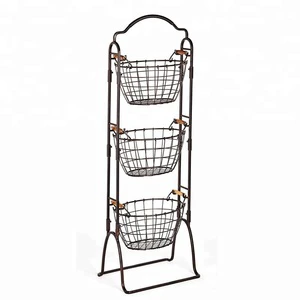 Oniya Iron Wire Antique Black Modern Market 3 Tier Basket for Kitchen
