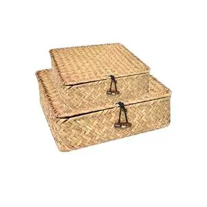 Handmade Seagrass Woven Storage Box Seaweed Storage Basket With Lid For Home Neatening