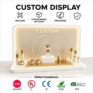 Custom Luxury Skincare Display Clear Acrylic Makeup Display With Led Countertop Cosmetic Stand Manufacturer