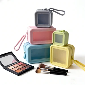Simple Silicone Organizer Cosmetic Bag Smooth Zipper Waterproof Travel Pouch Macaron Color Wallet Coin Purse