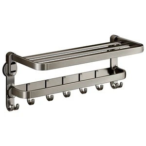 Double Layered Folding Aluminium Alloy Eco-friendly Towel Holder Bathroom Kitchen Storage Rack Wall Mounted Non Perforated