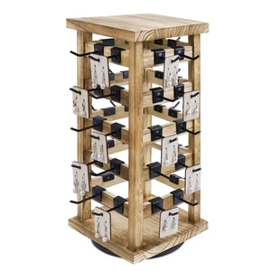 Natural Wood Jewelry Tower with Removable Metal Hooks Wooden Rotating Jewelry Display Stand for Earring Keychain Jewelry Card