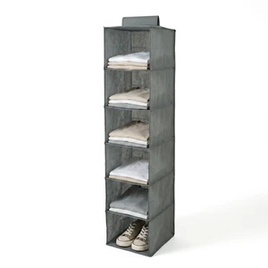 6-Shelf Hanging Closet Organizer,Gray Non-Woven Fabric Over-the-Door Shoe Storage Bag With Reinforced Hooks For Bedroom Wardrobe