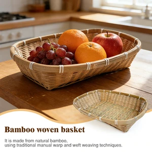 Vintage Wicker Woven Bamboo Storage Basket Eco-Friendly Organizer Food Storage Container Handwoven Eggs Bread Fruit Washable