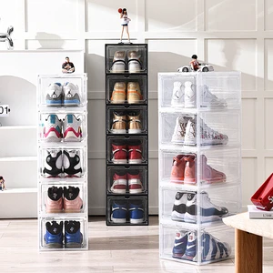 10 Pack Stackable Sneaker Storage Box Front Magnetic Door Plastic Clear Storage Containers Shoes Organizer Shoes Box