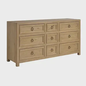 9-Drawer Triple Dresser | Luxury Bedroom Storage Chest in Warm Neutral Finish