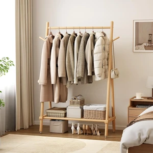 JY Solid Wood Clothing Rack Rolling Clothes Rack Garment Rack with Shelves Load Portable Closet Organizer on Wheels