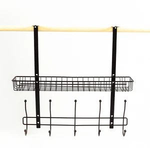Wall Organizer / Door Adjustable 2-tier Hook Rack Shelf / Kitchen Bathroom Shower Caddy Hanging 10 Hooks Iron Non-folding Wire