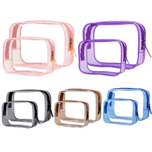 Custom Transparent Waterproof Make Up Bag Portable PVC Cosmetic Makeup Bag Clear Zipper Pouch For Vacation Travel