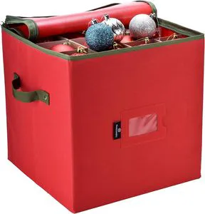 Christmas Ornament Storage Box Stores 64 Ornaments Multifunctional Adjustable Dividers Zipper Closure Two Carry Handles