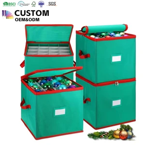 Non Woven Christmas Ornament Storage Box with Lid 64 Compartment Foldable Holiday Decoration Organizer for Home Use
