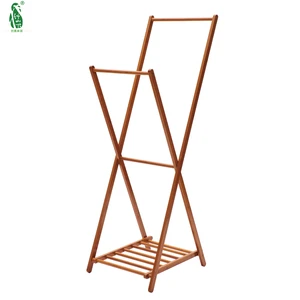 Dual Organizer Bamboo Coat Rack Heavy-Duty Foldable Space-Saving Stand for Bedroom Living Room Clothes Shoe Storage 2 Top Rods