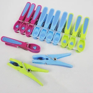 12Pcs No Rust Colorful Plastic Clothespins Clips Hangers Plastic Clothes Pegs with Soft Grip for Laundry Drying Line