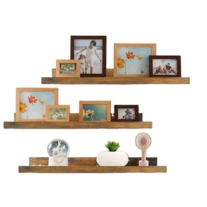Wood Panel Floating Shelves Wall Mounted Hanging Storage Shelf for Kitchen Set of 3