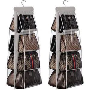 Wall Mounted Handbag Hanging Organizer, Nonwoven Multifunction Storage Hanger for Purses Bags, Bathroom Closet Space Saver