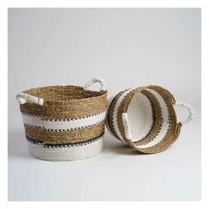 Handmade Natural Fiber Eco-Friendly Storage Basket Rattan Jute Yarn Woven Organizer for Home Food Laundry Toy Storage