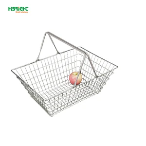 Metal Wire Shopping Basket With 2 Handles 23L Capacity Durable & Easy To Carry For Supermarket Convenience Store
