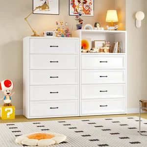 Large Retro French Vintage 5-Drawer Steel Adjustable Height Storage Chest Modern Design Bedside Furniture for Bedroom Baby Room