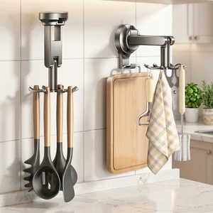 Single Tier Suction Cup Octopus Kitchen Hook No-Drill Wall-Mounted Spoon And Spatula Storage Organizer