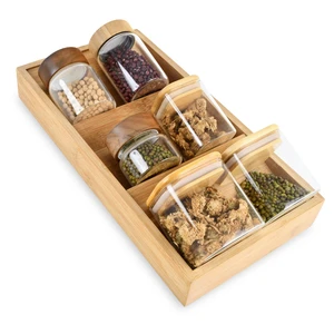 3 Section Bamboo Drawer Organizer Tray for Kitchen Pantry Spice Jar Storage Countertop Cabinet Declutter Solution