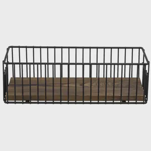Industrial Metal Wire Basket with Wood Base Rectangle Decorative Tray for Home Storage and Display