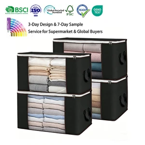 90L Large Storage Bags Clothes Storage Bins Foldable Closet Organizer Containers Non Woven Collapsible Storage Box