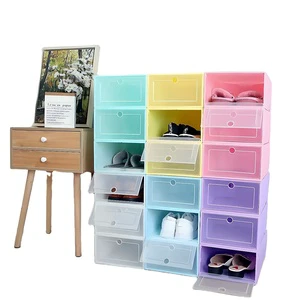 Clear Plastic Square Shoe Storage Boxes Dustproof Stackable Expandable Foldable Detachable Glossy Modern Carton Packaging