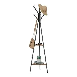 Coat Rack Freestanding, Coat Hanger Stand, Hall Tree with 2 Shelves, for Clothes, Hat, Bag, Industrial Style, Brown and Black