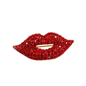 New Arrival Blingbling Red Crystal Sexy Lip Brooches Pins Jewelry For Women 2021, Custom Creative Metal Brooch Pin Accessories