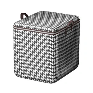 Large Capacity Houndstooth Fabric Storage Bag: Stackable Clothes Organizer with Zipper & Handles for Quilts, Seasonal Storage