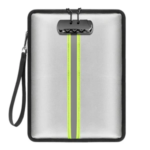 Fireproof Waterproof Nylon Document Bag Lock Two Pockets Zipper Closure Wristband-Secure Holder For Important Papers Valuables