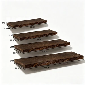 Set of 4 Carbonized Wooden Floating Shelves Water Resistant & Durable Wall Hanging Storage Rack for Bathroom Garage Living Room