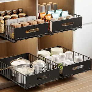 Pull Out Cabinet Organizer Slide Out Drawer Storage Shelves Cupboard Organiser Sliding Cabinet Baskets For Kitchen No Drilling