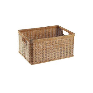 Hot Faux Rattan Storage Basket with Handles, Durable Plastic Wicker Organizer for Home Vietnam Handicraft