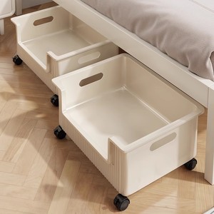 Plastic Bedside & Under-bed Storage Box with Wheels Drawer-style Movable Stackable Organizer for Clothing Storage